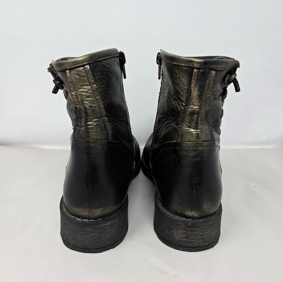 Eric Michael Brennaro Moto Womens Boots Sz 7.5 Dark Gold Metallic Lace Up Detail - Picture 4 of 14